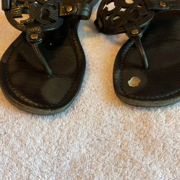 Tory Burch Miller Black Tumbled Leather Slide Sandals - Picture 5 of 6